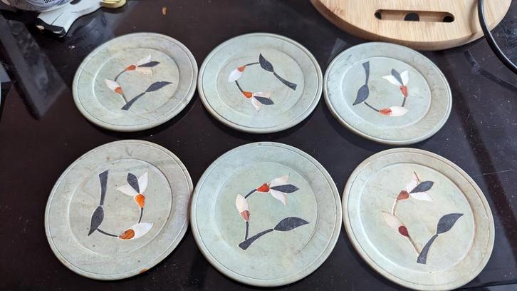 Antieke Onderzetters met Parelmoer Inleg (6 stuks), Huis en Inrichting, Woonaccessoires | Onderzetters, Gebruikt, Glas of Kopje