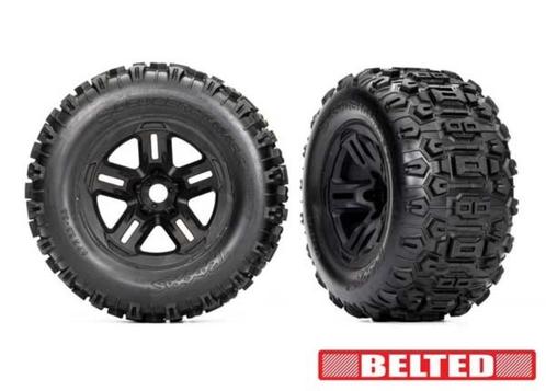 Banden & wielen, geassembleerd, verlijmd (3,8' zwarte wielen, Hobby en Vrije tijd, Modelbouw | Radiografisch | Auto's, Nieuw, Onderdeel