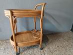 Vintage Bamboe-rotan Serveer Trolley, Ophalen, Zo goed als nieuw, 75 cm of meer, Hout