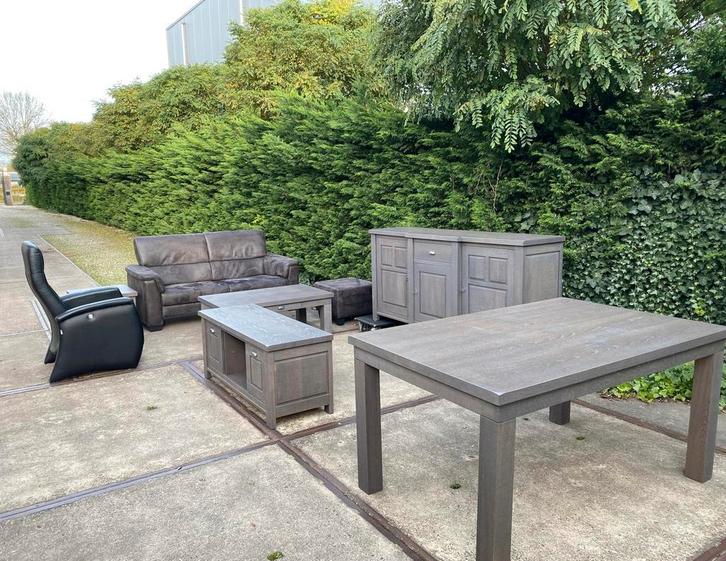 Complete huiskamer massief eiken bank fauteuil, Huis en Inrichting, Complete eetkamers, Zo goed als nieuw, Ophalen