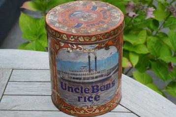 Groot oud Uncle Bens rijst blik beschikbaar voor biedingen