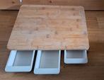 Houten snijplank met kunststof bakjes, Huis en Inrichting, Keuken | Keukenbenodigdheden, Onbekend, Ophalen of Verzenden, Zo goed als nieuw