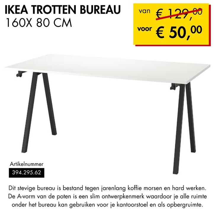IKEA Trotten bureaus – wit & stevig, klaar voor studie!, Huis en Inrichting, Bureaus, Zo goed als nieuw, Bureau, Ophalen