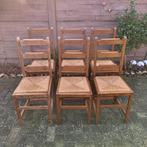 Eiken stoelen 6 stuks, Huis en Inrichting, Stoelen, Ophalen, Bruin, Riet of Rotan, Vijf, Zes of meer stoelen
