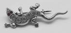 Hagedis broche zilverkleurig met "steentjes", Overige materialen, 4 tot 7 cm, Ophalen of Verzenden, Zo goed als nieuw