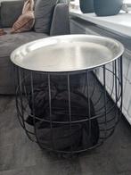Draadmand bijzettafel/salontafel met zilver blad, Ophalen, Rond, 50 tot 100 cm, Zo goed als nieuw
