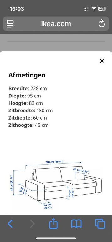 Kivik 3 zits grijs met 2 extra kussens zelfde bekleding - afbeelding 4