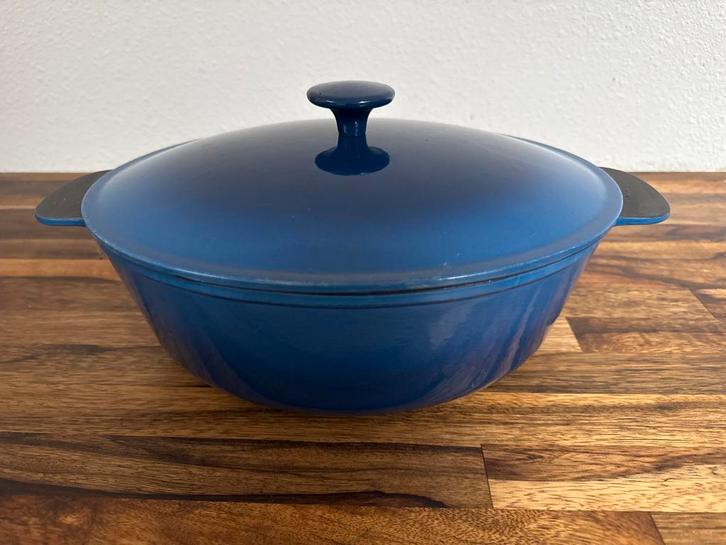 Ovale Gietijzeren Pan met Deksel, Huis en Inrichting, Keuken | Potten en Pannen, Gebruikt, Koekenpan of Braadpan, Gietijzer, Inductieplaat