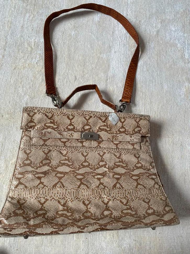 Vintage Tas met Slangenprint, Sieraden, Tassen en Uiterlijk, Tassen | Damestassen, Gebruikt, Handtas, Beige, Ophalen