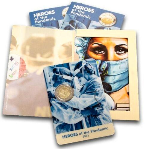 2 Euro Malta 2021 in BU Blister - Helden van de Pandemie, Postzegels en Munten, Munten | Europa | Euromunten, Losse munt, 2 euro