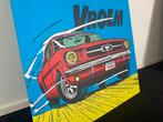 Uniek artwork michel vaillant 80x120cm ford mustang, Ophalen, Zo goed als nieuw, Schilderij, Minder dan 50 cm