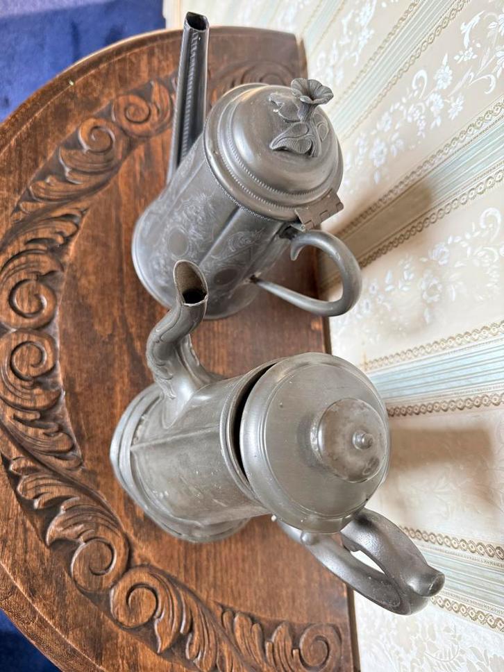 Antieke Tinnen Koffie- en Theepotten Set, Antiek en Kunst, Antiek | Tin, Ophalen