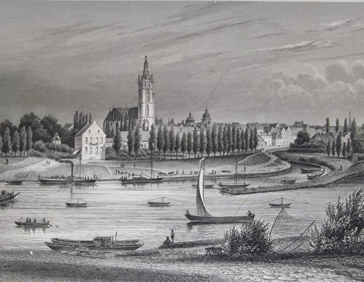 Antieke prent van Roermond, Antiek en Kunst, Kunst | Etsen en Gravures, Ophalen of Verzenden