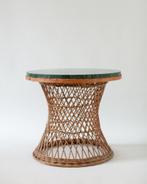 Tafel van riet met groen marmeren blad, Huis en Inrichting, Tafels | Sidetables, Gebruikt, 50 tot 100 cm, Rond, Ophalen of Verzenden