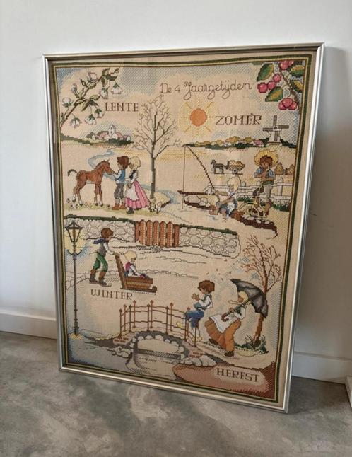 4 Seizoenen wanddecoratie – vintage kunstset, Huis en Inrichting, Woonaccessoires | Schilderijen, Tekeningen en Foto's, Zo goed als nieuw