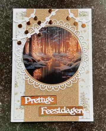 Nr 49 Kerst wenskaart bos sneeuw goudtinten beschikbaar voor biedingen