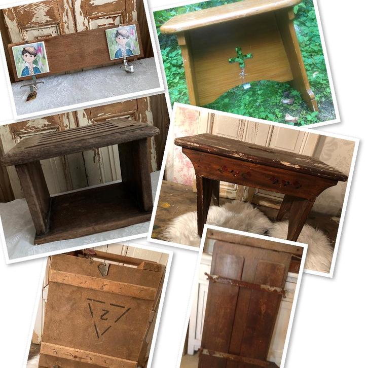 Brocante houten kinderkapstokje - kerkkruk - stoofje - kruk, Antiek en Kunst, Curiosa en Brocante, Ophalen of Verzenden