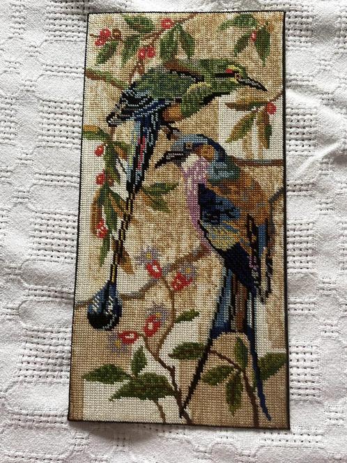Set van 3 borduurwerken geborduurd in zijde vogels, Hobby en Vrije tijd, Borduren en Borduurmachines, Borduurpakket, Ophalen of Verzenden
