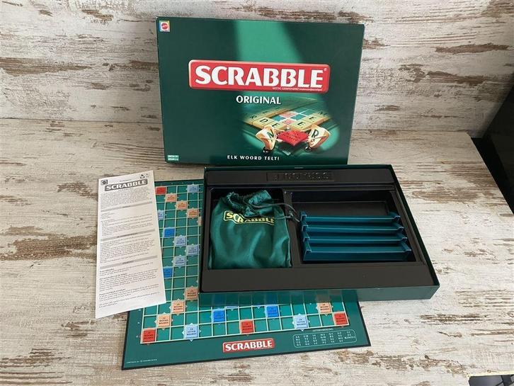 Scrabble orginial Mattel groene doos [s816], Hobby en Vrije tijd, Gezelschapsspellen | Bordspellen, Zo goed als nieuw, Ophalen of Verzenden