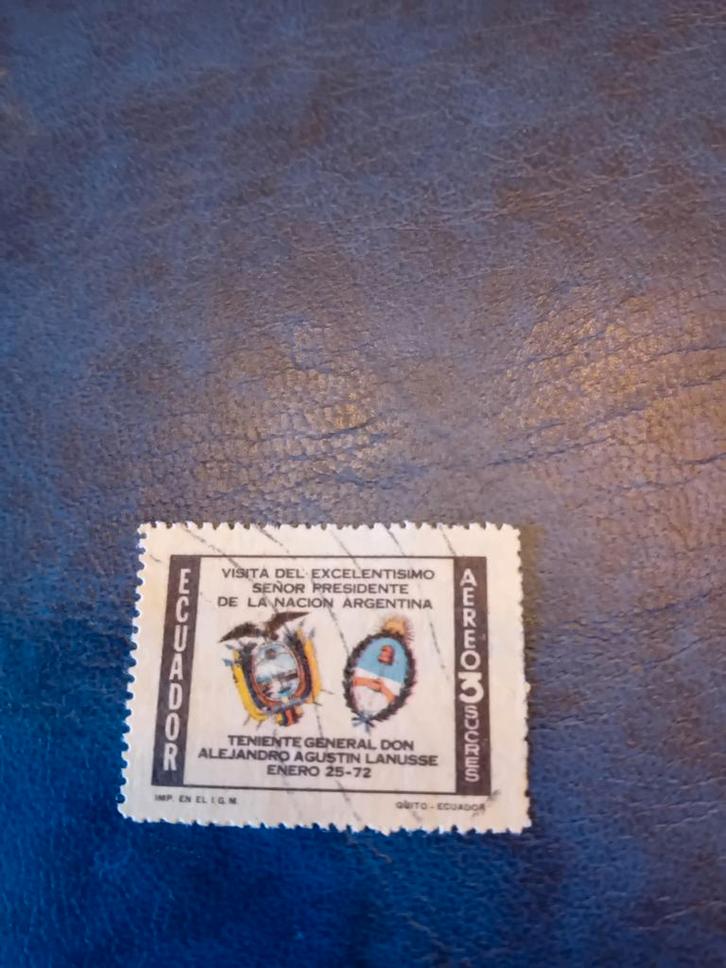 Ecuador Postzegel - Bezoek Argentijnse President 1972, Postzegels en Munten, Postzegels | Amerika, Gestempeld, Ophalen of Verzenden