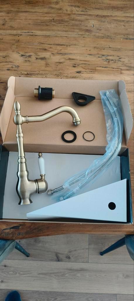 keukenmengkraan merk  EVORA  (L-vormige en kleur messing), Doe-het-zelf en Verbouw, Sanitair, Kraan, Koper, Ophalen of Verzenden