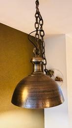 Industriële hanglamp nikkel met ketting, Gebruikt, Ophalen of Verzenden, Metaal, 75 cm of meer