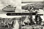 Groeten van Schiermonnikoog - 4 afb o.a. boot dorp - 1968 ge, Gelopen, 1960 tot 1980, Ophalen of Verzenden, Waddeneilanden