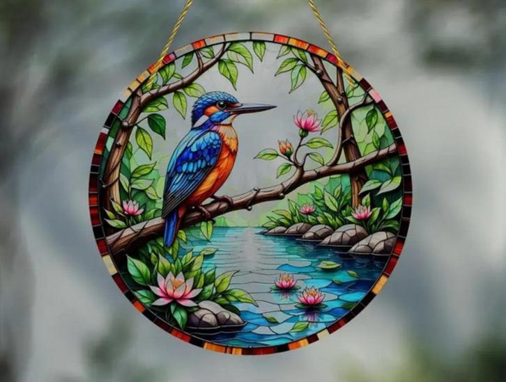 Raamhanger ijsvogel ( extra kleurijk ), Tuin en Terras, Tuinwanddecoratie, Nieuw, Verzenden
