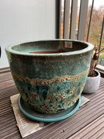 Nieuwe bloempot met bijpassende schotel, Tuin en Terras, Bloempotten, Rond, Minder dan 40 cm, Aardewerk, Ophalen