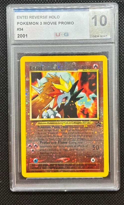 Entei – Reverse Holo Promo (2001), Hobby en Vrije tijd, Verzamelkaartspellen | Pokémon, Zo goed als nieuw, Losse kaart, Ophalen of Verzenden