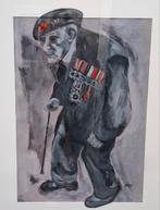 Oorlogs veteraan. Acryl/papier.  Sign.  Impressionistisch., Antiek en Kunst, Ophalen