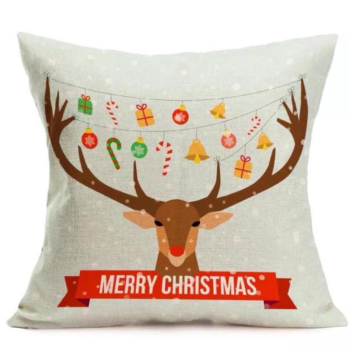 Retro kerst print kussenhoes rendier kerstballen kerstman, Diversen, Kerst, Nieuw, Ophalen of Verzenden