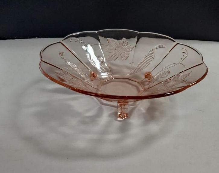 rose glas schaal bloemmotief, Antiek en Kunst, Antiek | Glas en Kristal, Ophalen of Verzenden