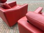 2 Leolux Antonia Fauteuil Rood leer Design stoel poef bank, Ophalen of Verzenden