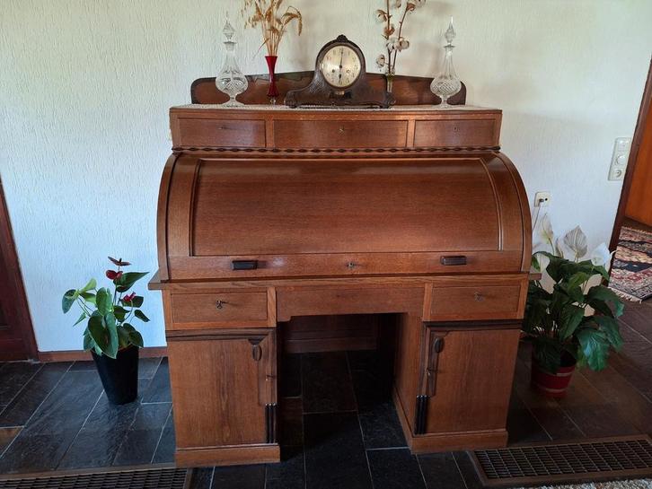 Antiek secretaire bureau met rolluik en veel lades, Huis en Inrichting, Bureaus, Gebruikt, Bureau, Ophalen