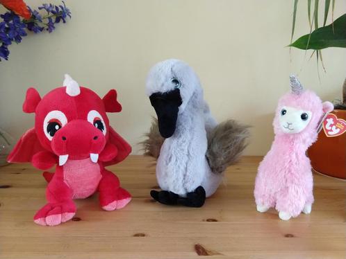 Knuffels draak, zwaan en lama-eenhoorn schoon als nieuw, Kinderen en Baby's, Speelgoed | Knuffels en Pluche, Zo goed als nieuw
