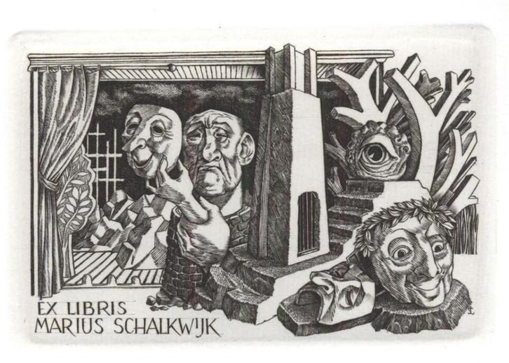 1382 Ex Libris Nederland : Lou Strik, 1985, Antiek en Kunst, Kunst | Etsen en Gravures, Verzenden