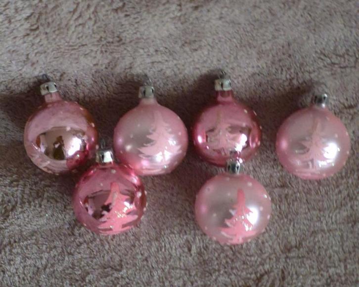 Oude ROZE KERSTBALLEN uit de jaren 50/60. Glas. Vintage., Diversen, Kerst, Ophalen of Verzenden