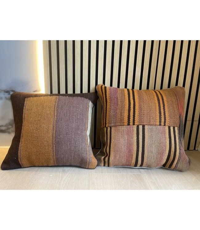 Vintage Kelim Kussens 45x45 cm, Huis en Inrichting, Woonaccessoires | Kussens, Ophalen of Verzenden, Nieuw, Bruin, Vierkant