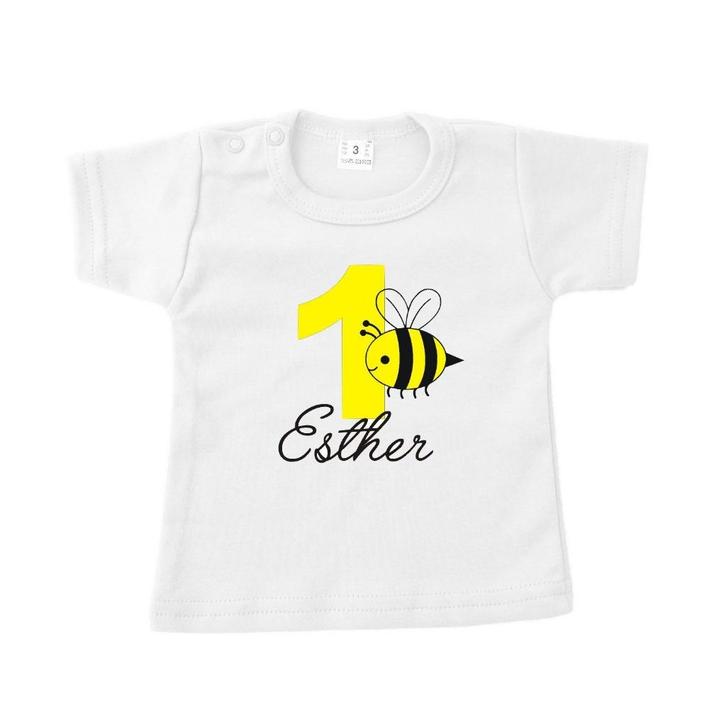 Kinder tekst shirt bijtje met naam en cijfer, Kinderen en Baby's, Kinderkleding | Overige, Nieuw, Jongen of Meisje, Ophalen of Verzenden