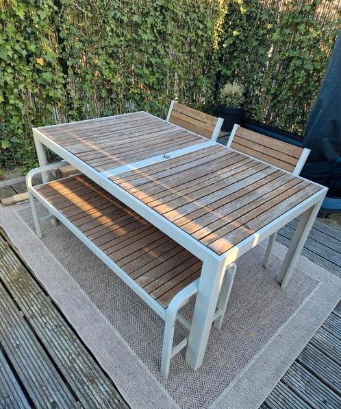 Ikea Själland tuinset aluminium & hout. Stoelen & bankje, Tuin en Terras, Tuinsets en Loungesets, Gebruikt, Tuinset, Hout, 4 zitplaatsen