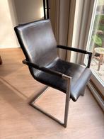 6 Zwarte leren eetkamerstoelen met metalen frame, Huis en Inrichting, Ophalen, Gebruikt, Metaal, Vijf, Zes of meer stoelen