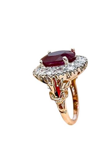 14K Gouden Ring met Robijn & Diamanten beschikbaar voor biedingen