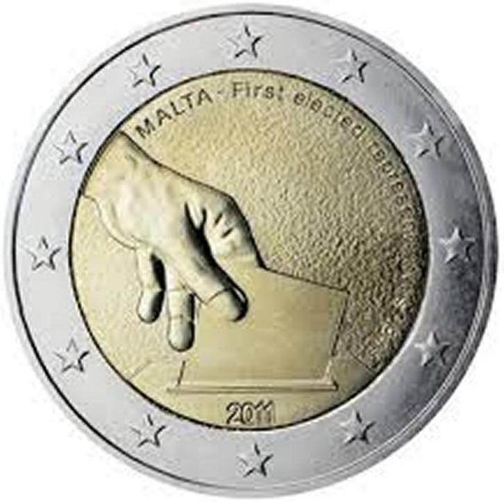 Malta 2 euro "Eerste Verkiezingen" 2011 UNC (lastig), Postzegels en Munten, Munten | Europa | Euromunten, Losse munt, 2 euro, Malta