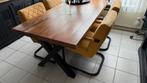 Eettafel + Salontafel – Massief hout & zwart stalen X-poten, Ophalen
