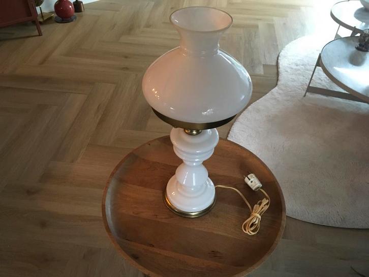 Vintage Witte Tafellamp Italiaans Glas, Huis en Inrichting, Lampen | Tafellampen, Gebruikt, Minder dan 50 cm, Glas, Ophalen