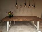 Boomstam Eettafel 260x98 + Bankje - Robuust Hout, Ophalen, Gebruikt, Eikenhout, 200 cm of meer