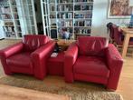 2 x Rood lederen fauteuil, Ophalen, Gebruikt, Tijdloos, 75 tot 100 cm