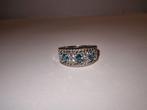 Sterling Zilveren ring met blauwe & witte zirkoon, 18 tot 19, Ophalen of Verzenden, Zo goed als nieuw, Dame