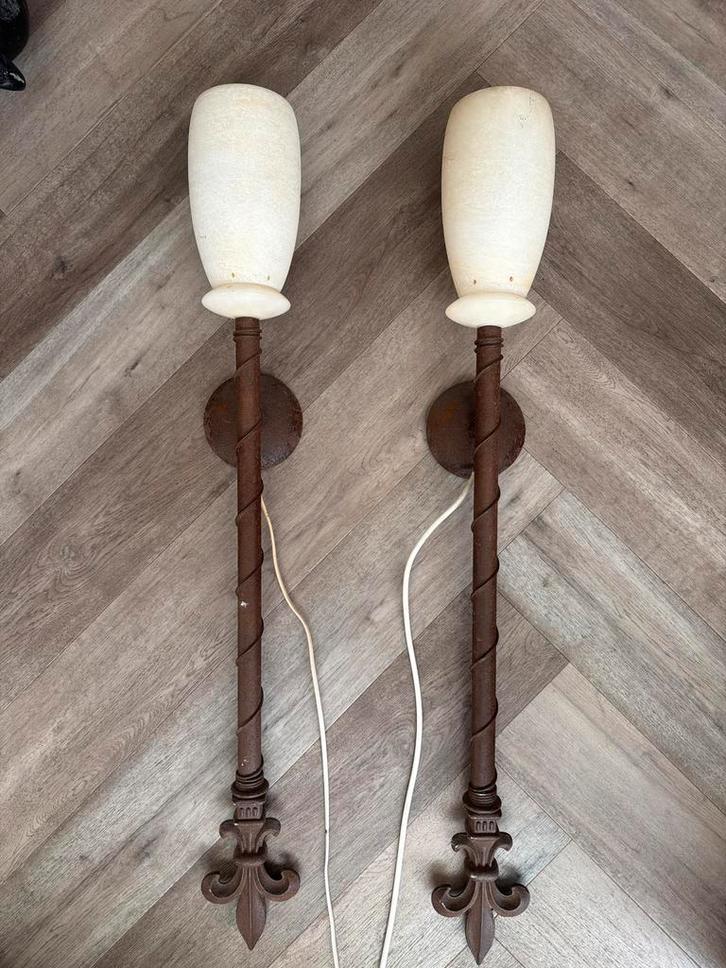Vintage Wandlampen met Natuursteen Kap, Huis en Inrichting, Lampen | Wandlampen, Gebruikt, Metaal, Ophalen